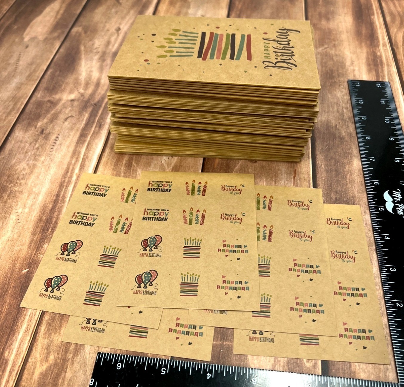 31 Brown Kraft Happy Birthday Cards Set With Envelopes & Stickers