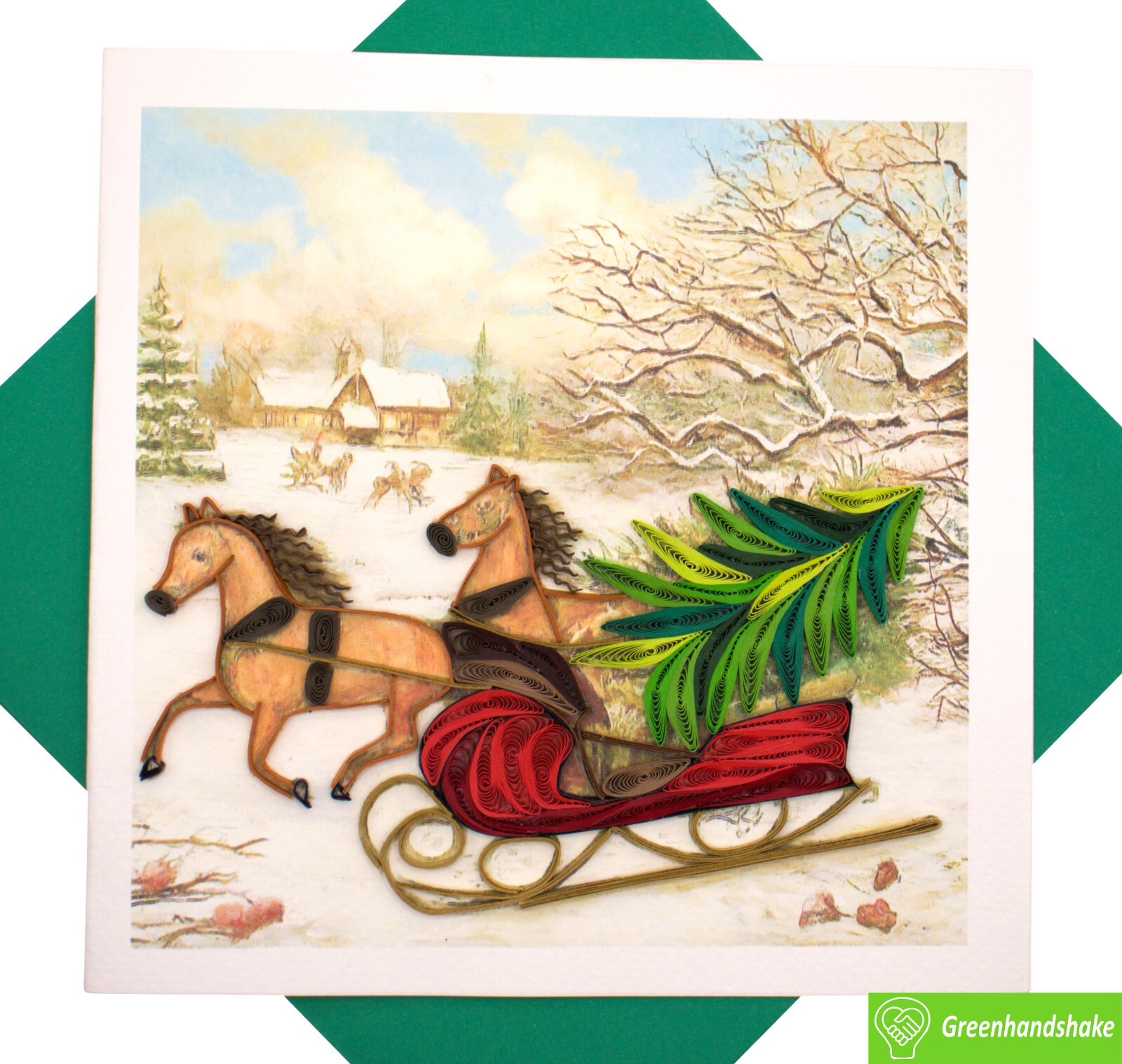 Sleigh Ride with Tree Quilling Greeting Card – GREENHANDSHAKE