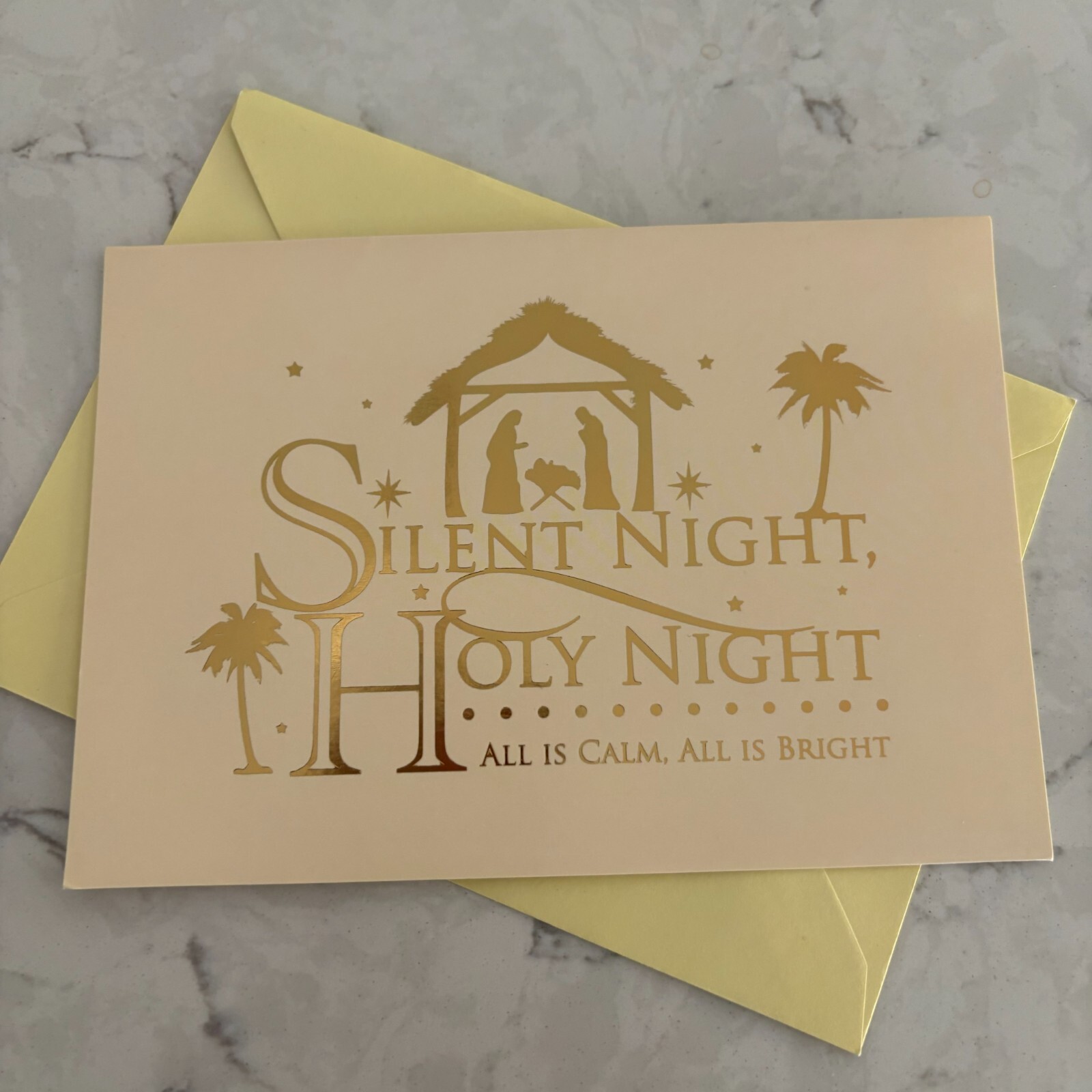 Silent Night Holy Night Christmas Greetings Card Nativity Scene Holiday Pinecone