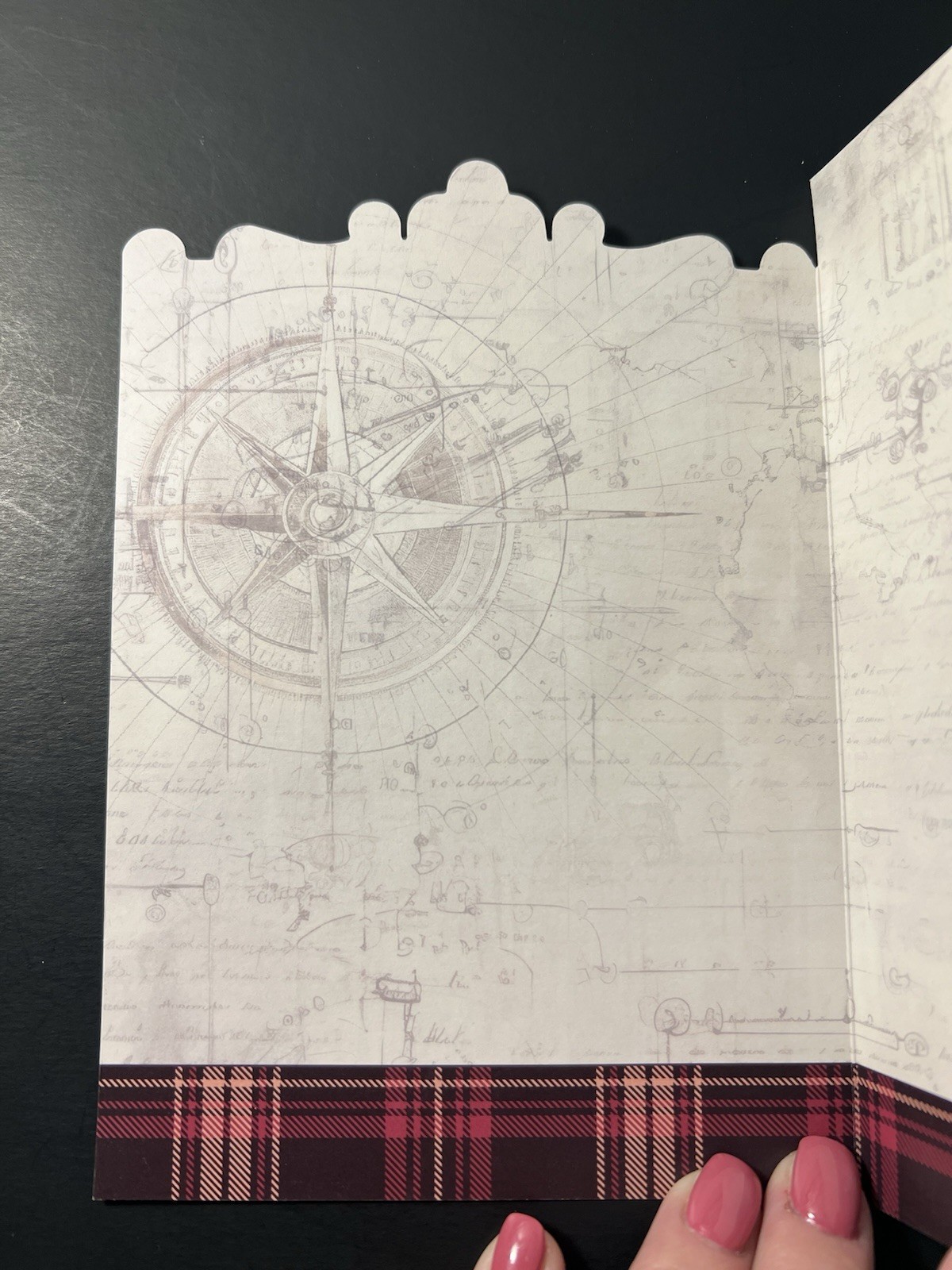 Vintage red flying Prop Airplane BIRTHDAY Card Compass w/ Plaid Envelope/Stamp