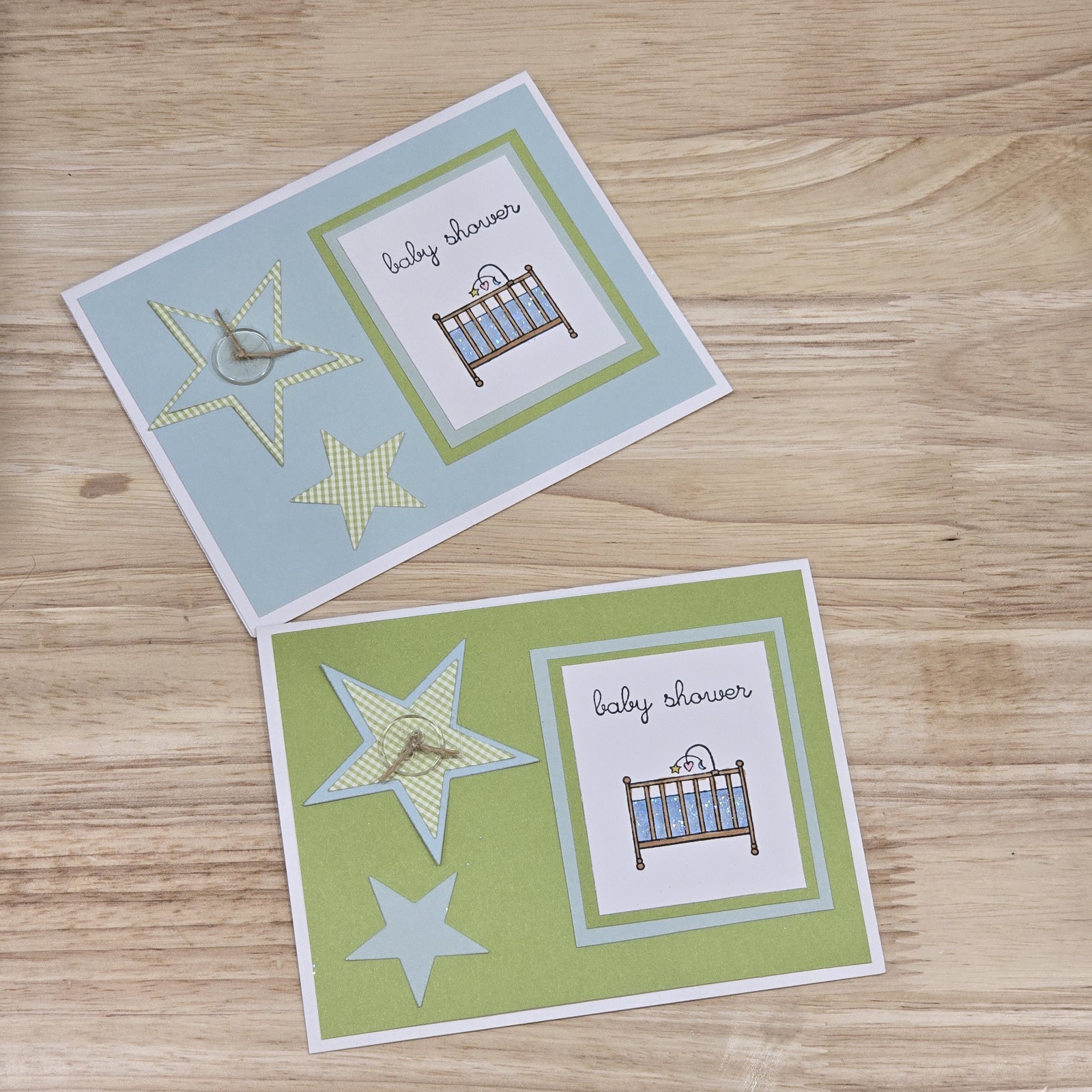 10 Baby Boy Shower Invitations Neutral Blue Green Handmade Cards Envelope Set