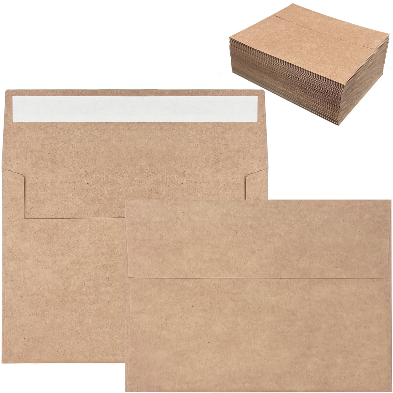 100 Pack 5X7 Envelopes for Invitations, Brown Kraft Envelopes, Self Seal A7