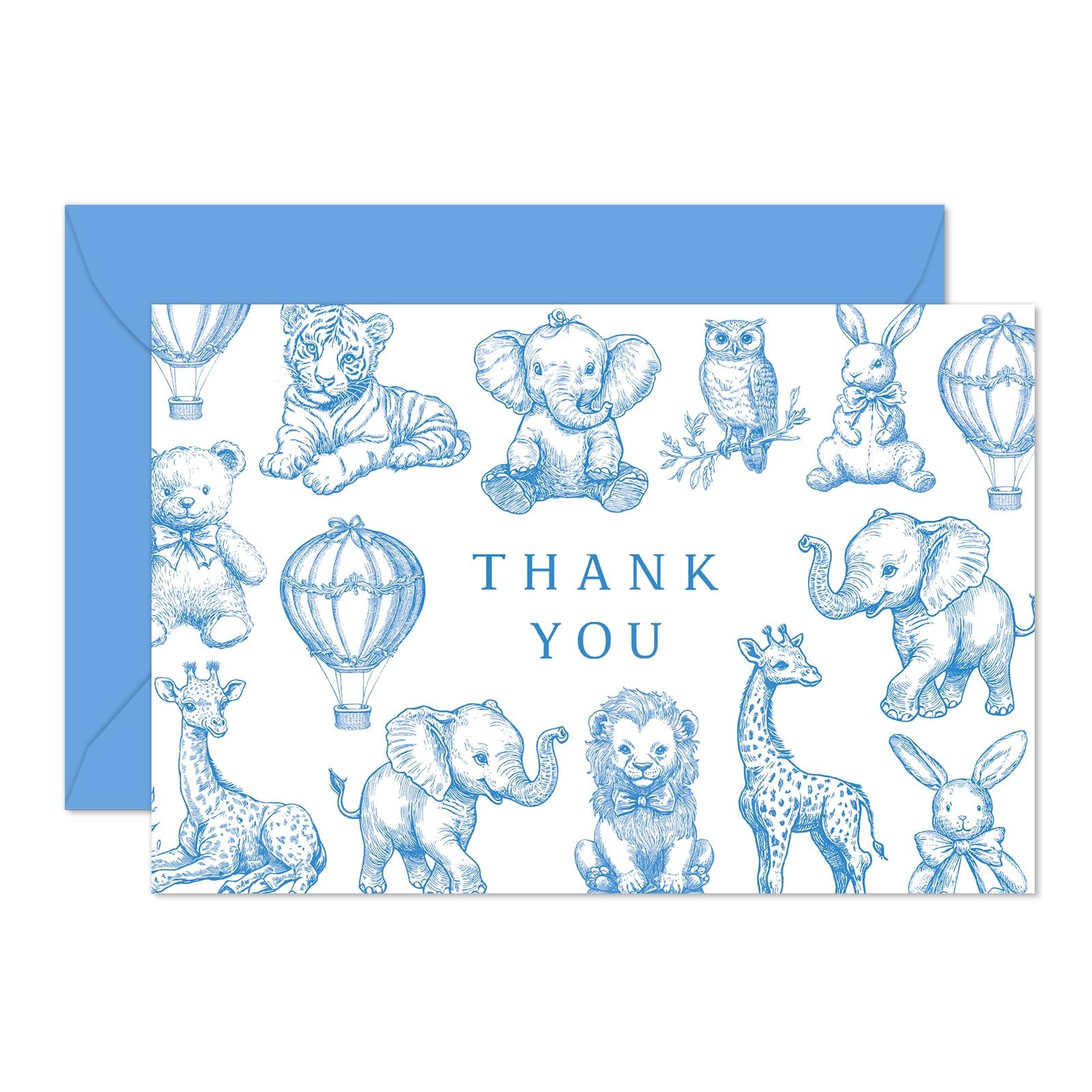 Whaline 24 Pack Baby Shower Thank You Card Cute Blue White 4 x 6 inch,