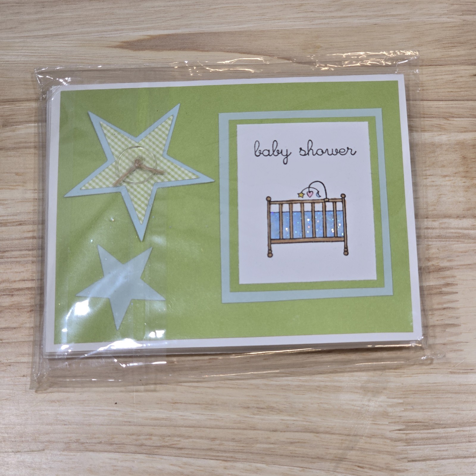 10 Baby Boy Shower Invitations Neutral Blue Green Handmade Cards Envelope Set