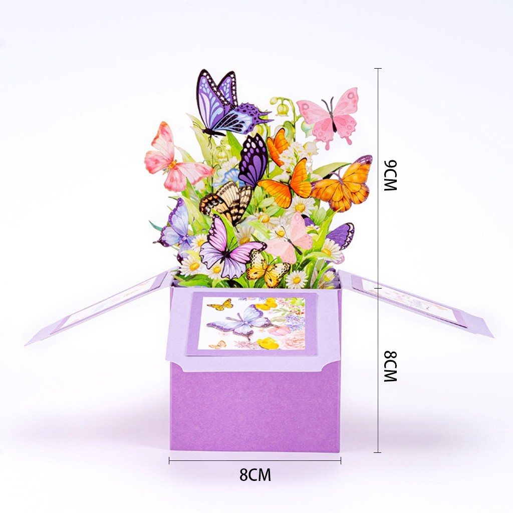 Delicate 3D Butterfly Box Style Greeting Card For Birthday Handwrite Card Gift