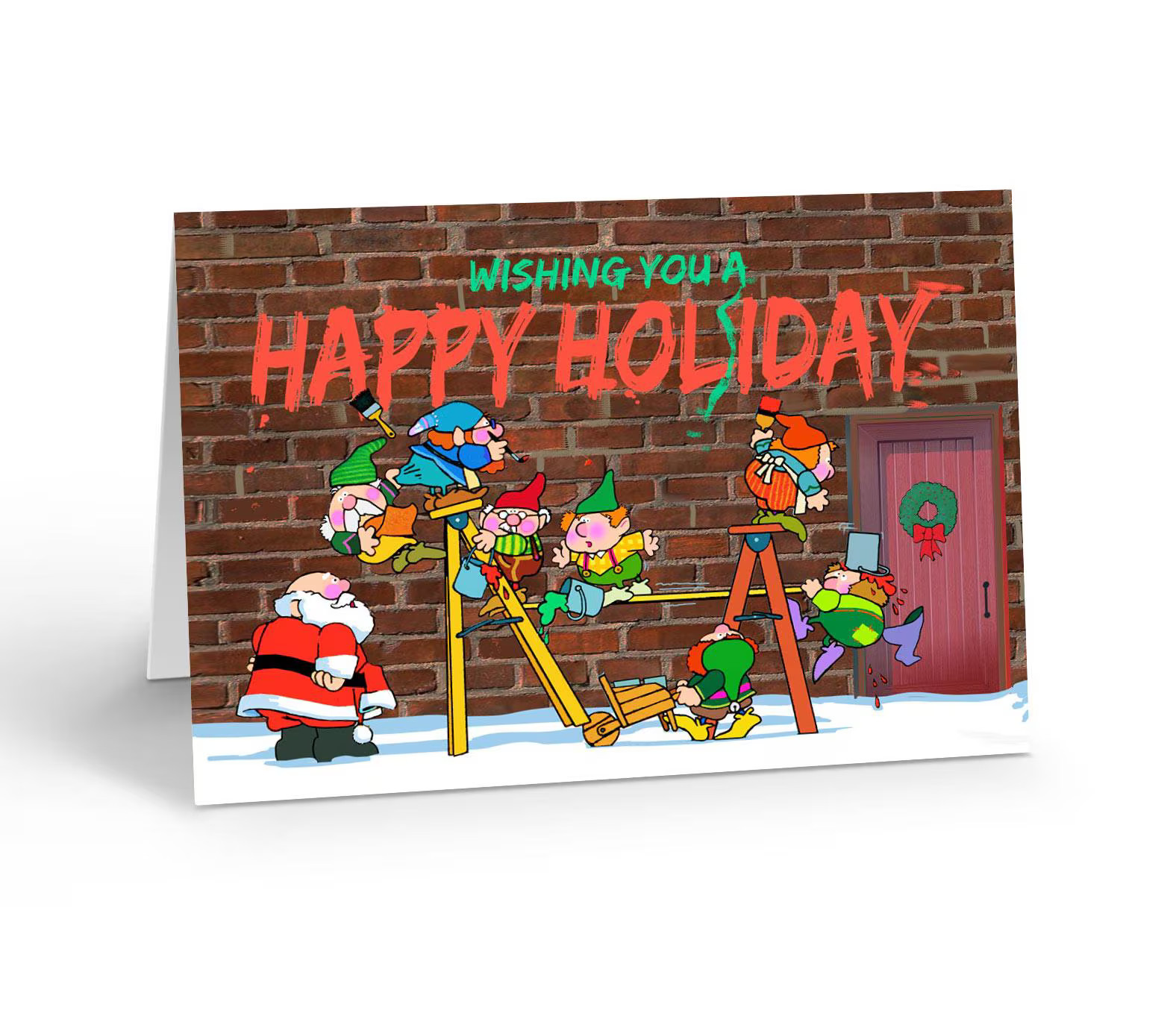 Stonehouse Collection – Graffiti Paint Christmas Cards – Santa and Elves Funny P