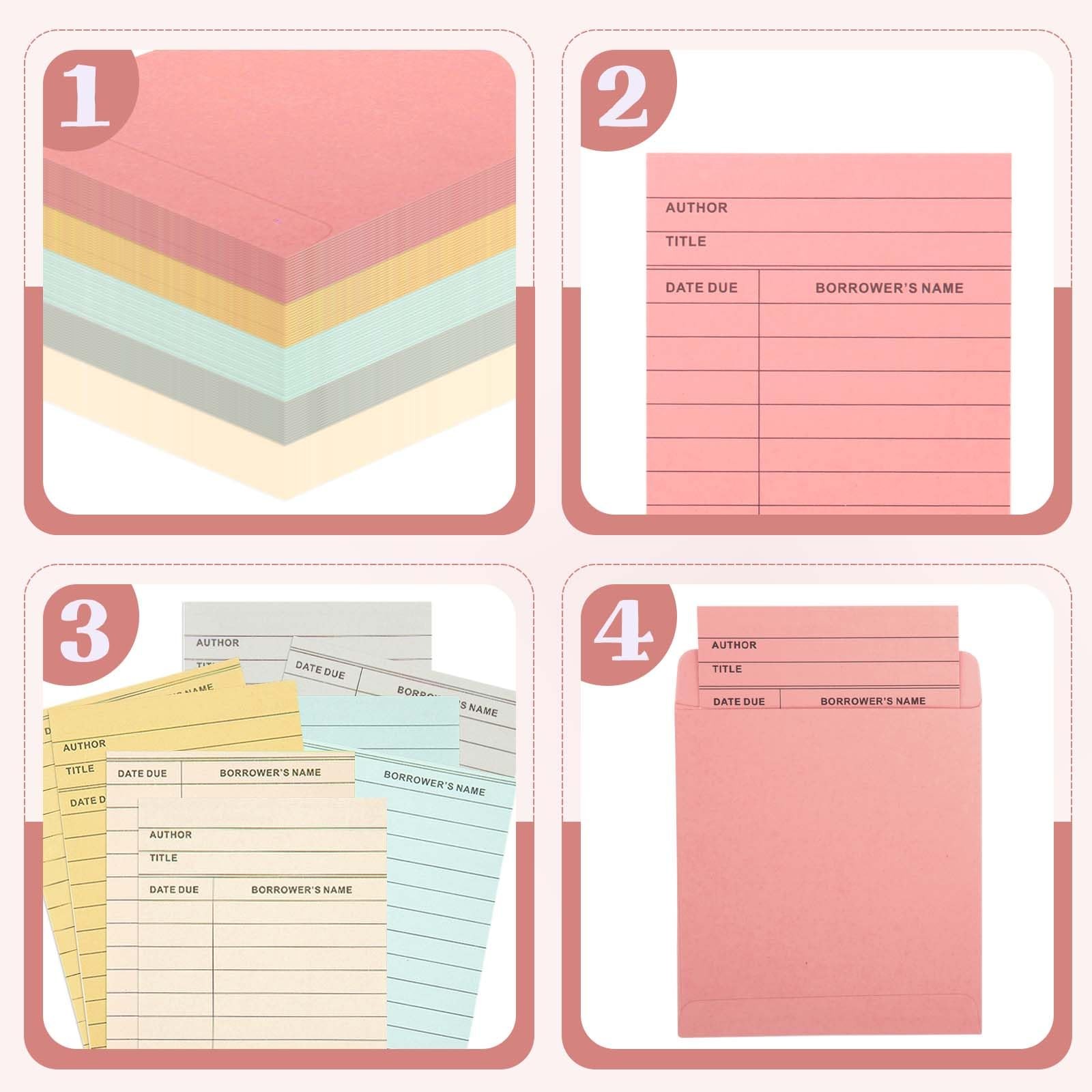 100 Pieces 5 Colors Library Pockets and Cards Multicolor