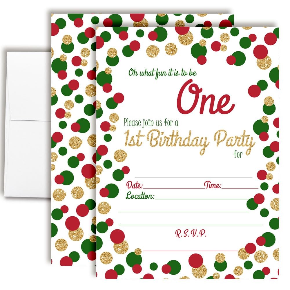 20 Pack Christmas Invitations With Envelopes Red Green Gold Polka Dot