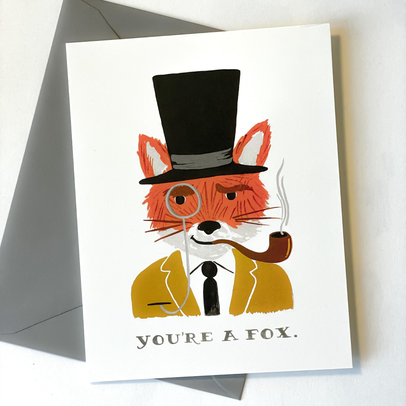 RIFLE PAPER CO. Greeting Card & Envelope – “YOU’RE A FOX” Gray Blank A2
