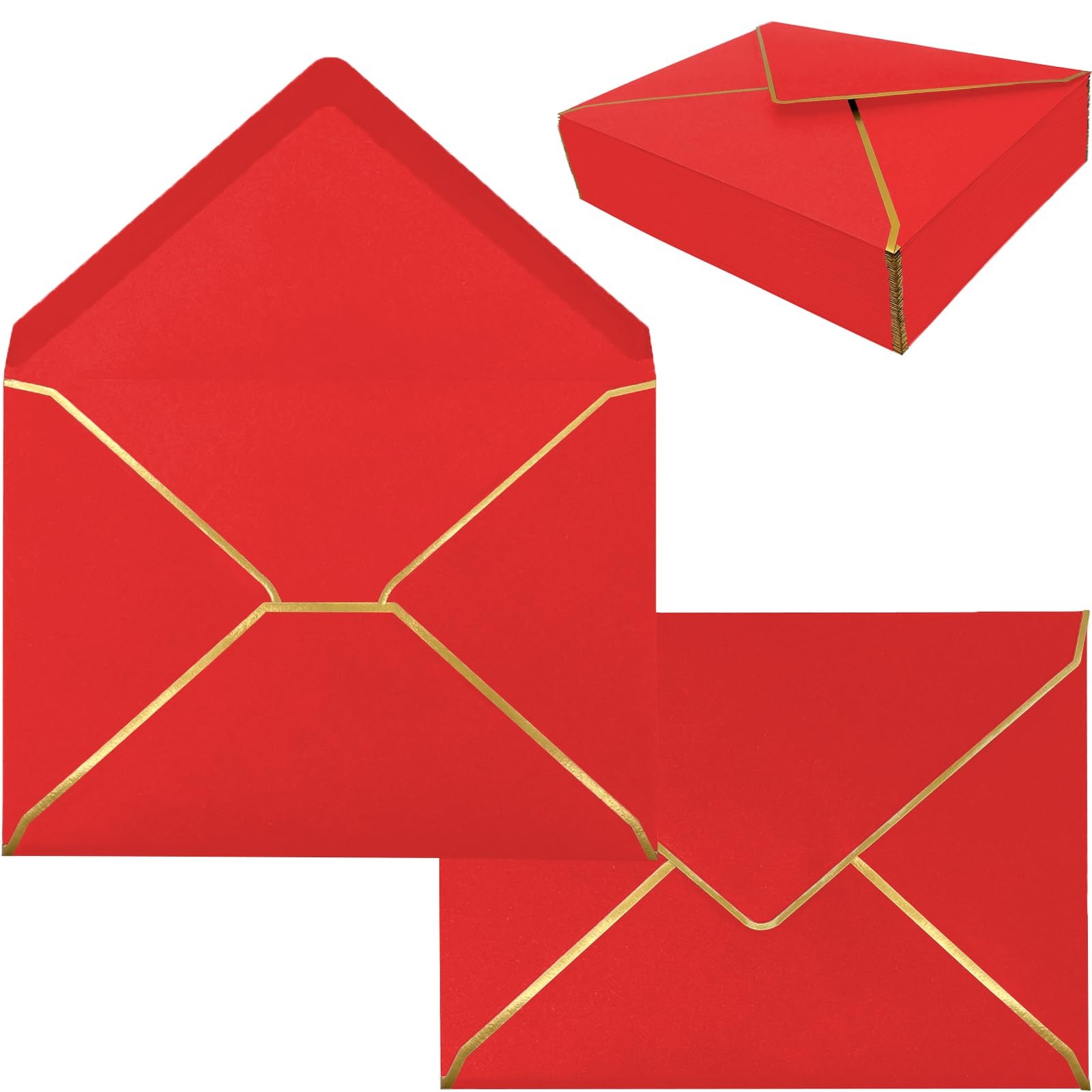 50 PCS Red 5×7 Inch Envelopes Gold Border Self Adhesive A7 VFlap Greeting