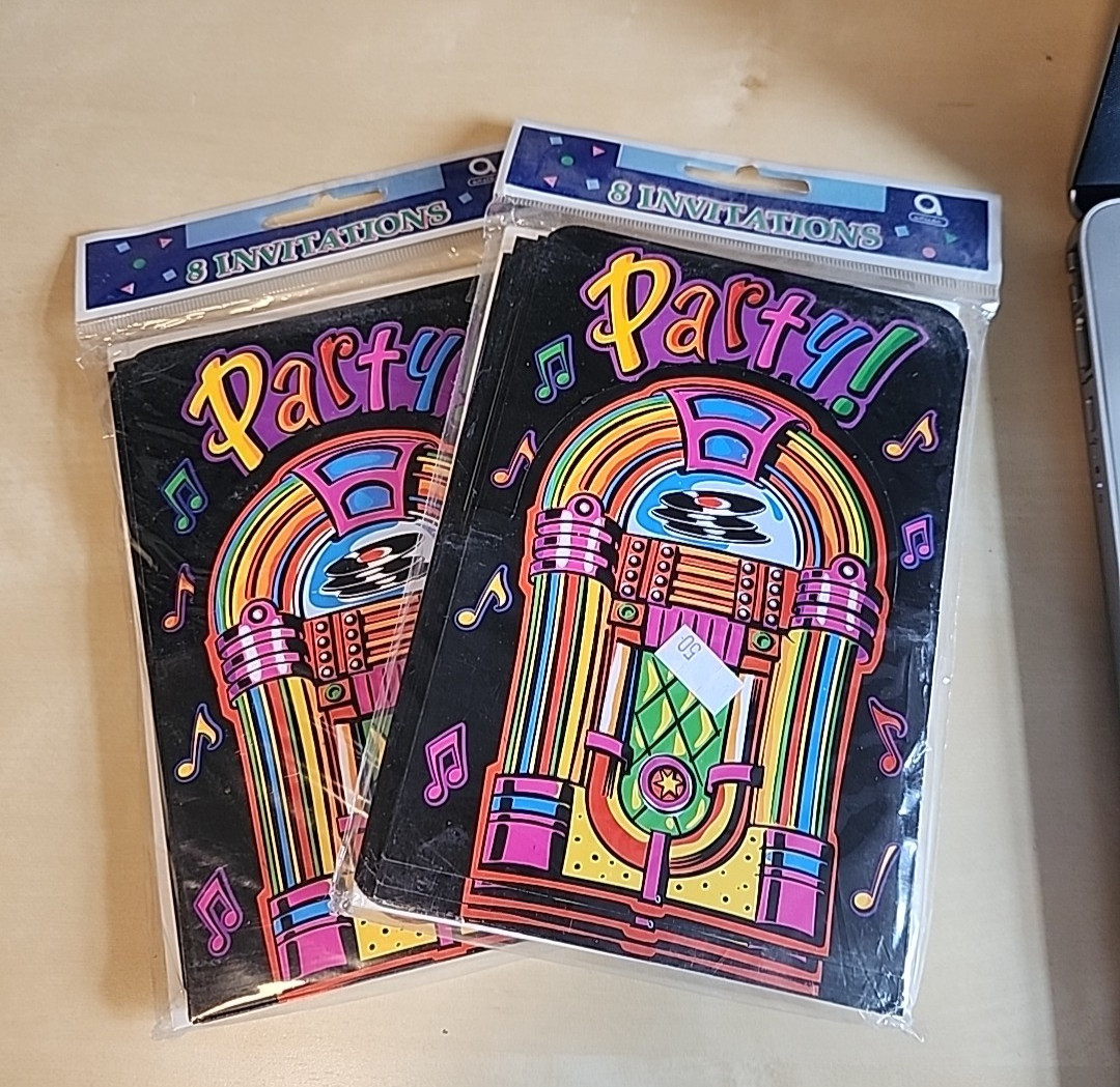 NEW Juke Box Rock Party Invitations 1950’s Style Lot 2 Packs of 8 each NOS