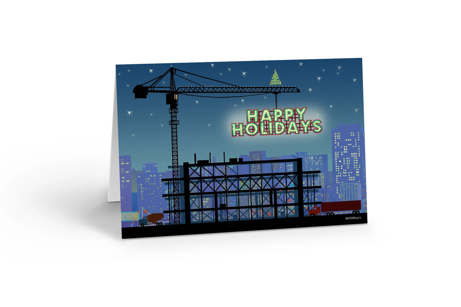 Happy Holidays Construction Crane Christmas Card – 18 Construction Cards and Env