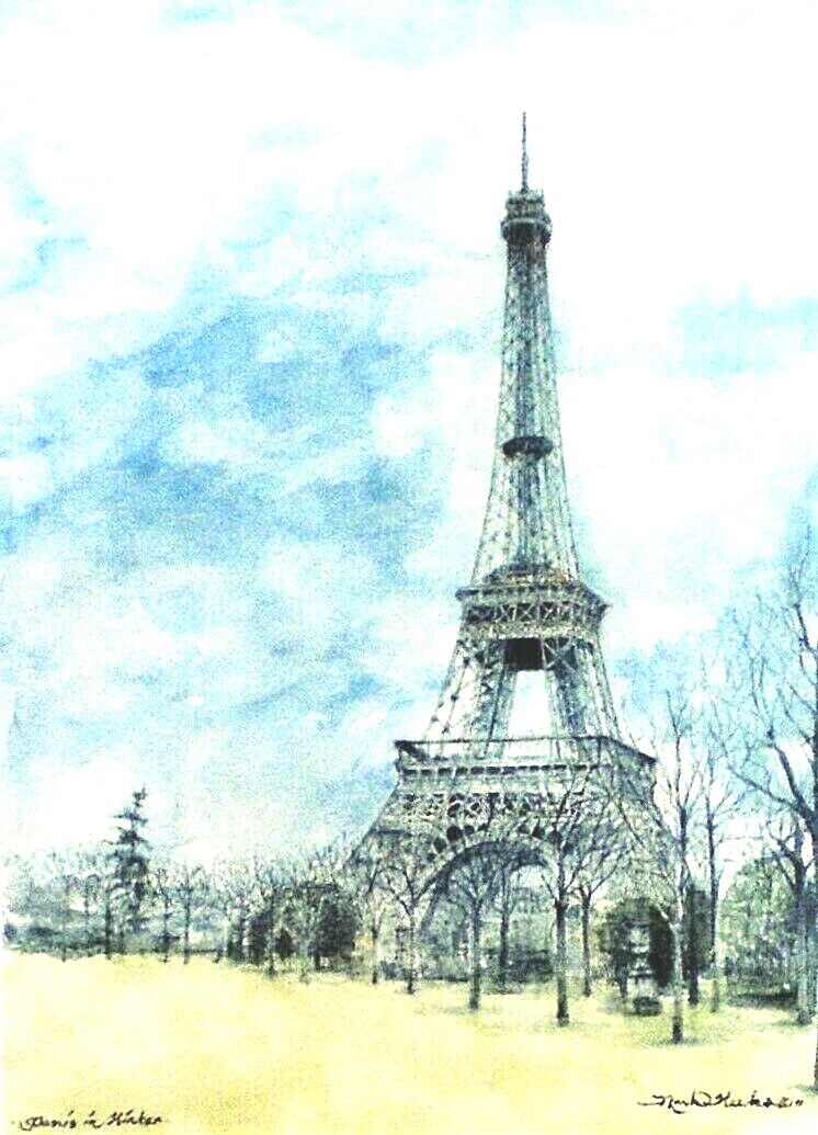 Art Greeting Card Paris France Eiffel Tower Sightseeing Travel Europe