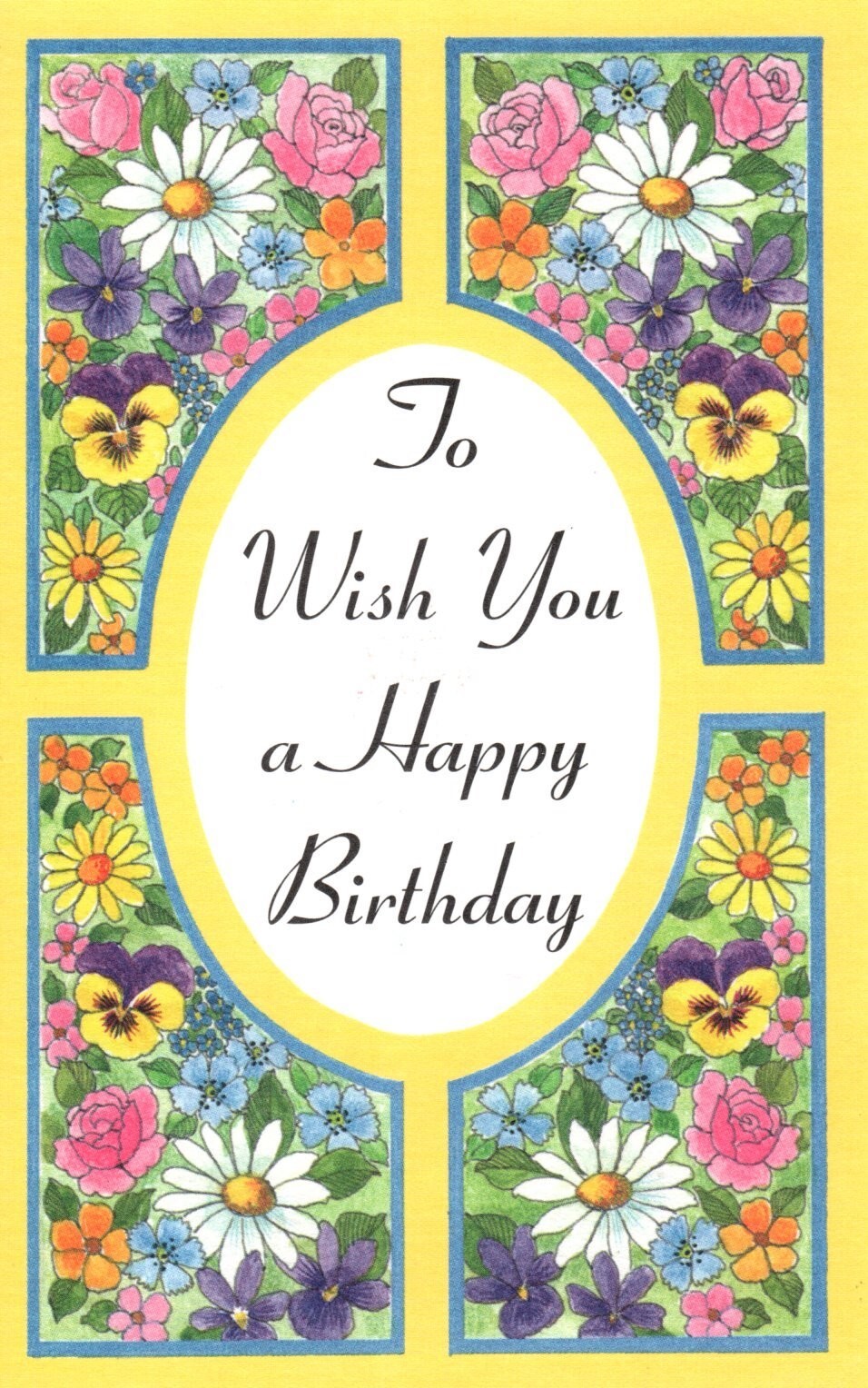 Happy Birthday Daisy Pansy Botanical Rose Garden Flowers Greeting Card