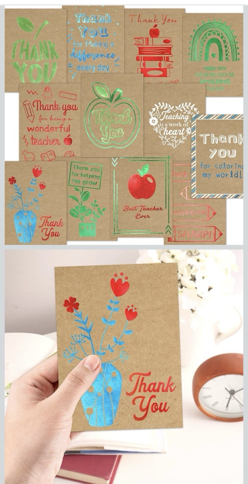 24 Count Teacher Appreciation Cards, New Thank You Card Set Gift