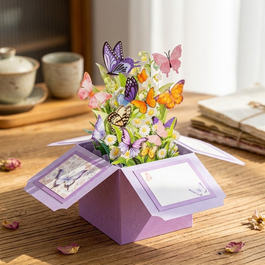 Delicate 3D Butterfly Box Style Greeting Card For Birthday Handwrite Card Gift