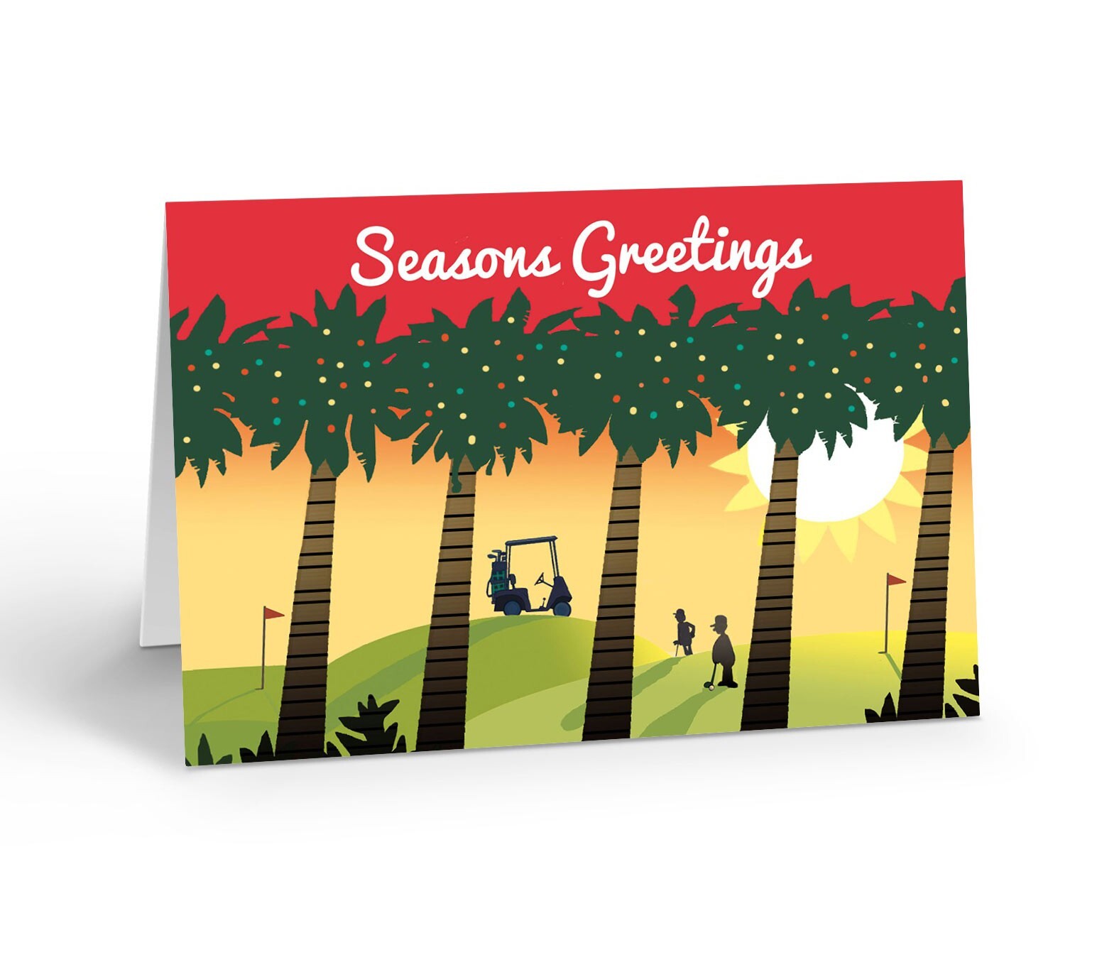 Christmas Golfing At Sunset Holiday Cards | 18 Golf Christmas Cards -10025