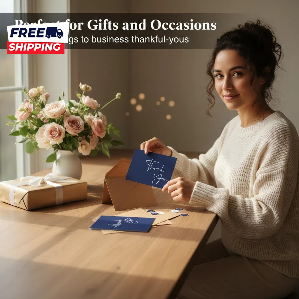 100 Pack Thank You Cards with Envelopes Bulk Set & Stickers – 4X6 Inch Blank Tha