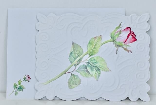 CAROL’S ROSE GARDEN Long Stemmed Rose SINGLE Note Card CAROL WILSON FINE ARTS