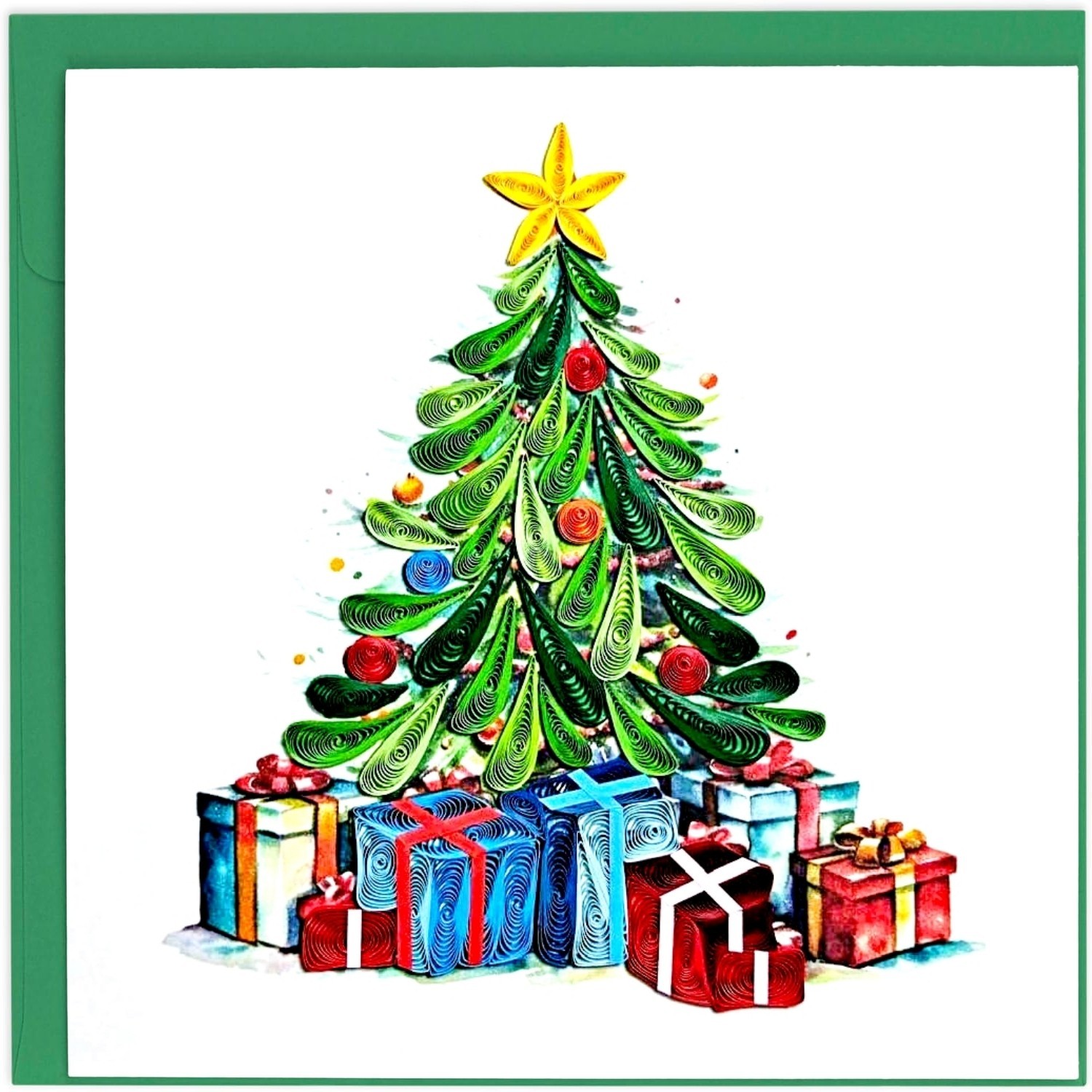 Handmade Christmas Tree Quilling Card – Unique Holiday Greeting Card – 3D Card