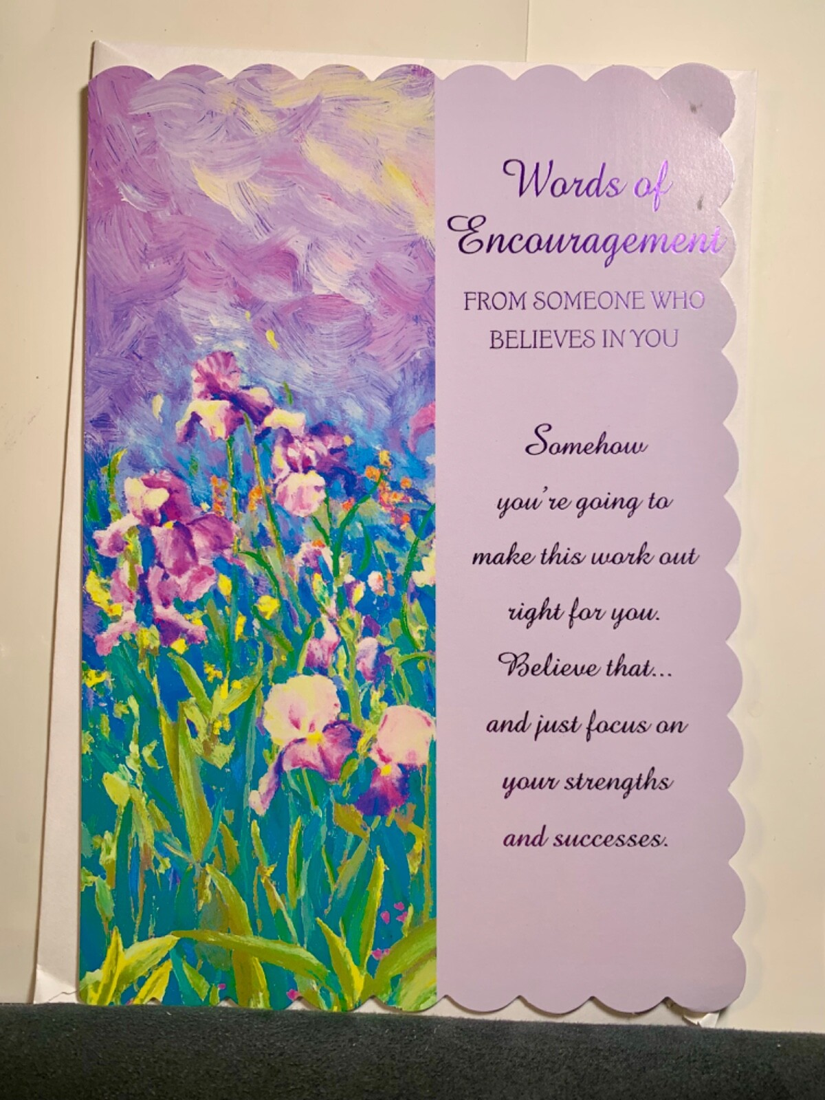 Encouragement Thinking of You Large Greeting Card Words of Encouragement Irises