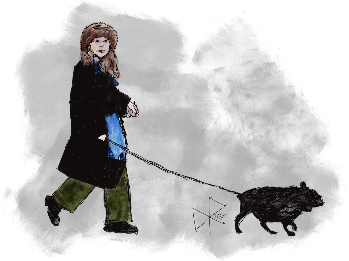 ‘Frenchie Thinks She is Setting the Path’ Greeting Card – Print of Original Art