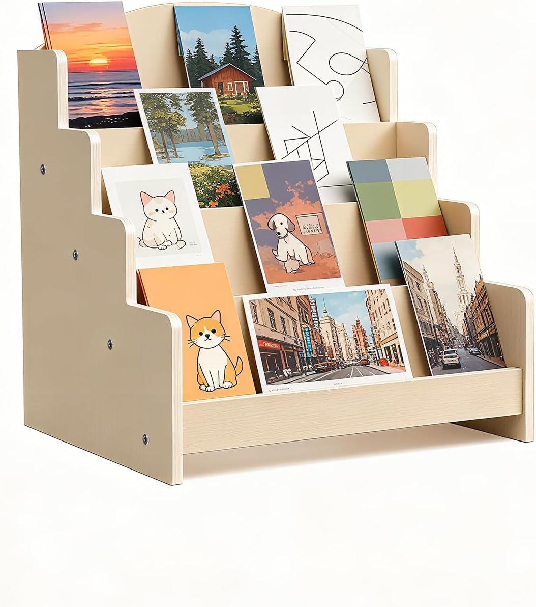 Greeting Card Display Stand 4-Tier Wooden Acrylic Greeting Card Holder Display