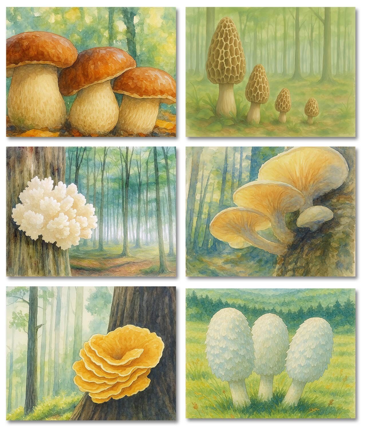 Wild Mushroom Note Cards 12 or 24 Count-Blank Inside with Envelopes-5.5″x4.25″