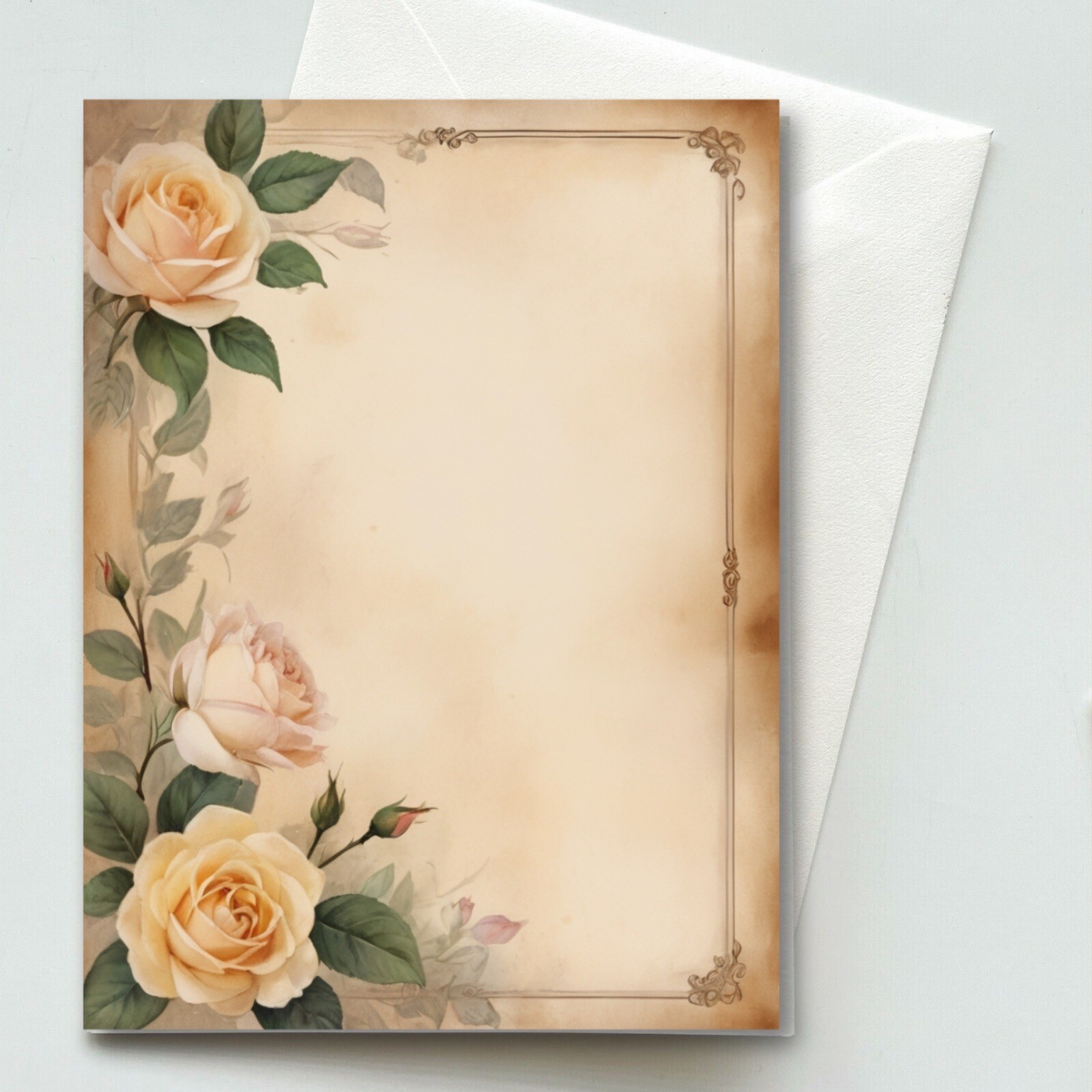 Roses #3 Greeting Card & Envelope – Watercolor Illustration – Blank A2