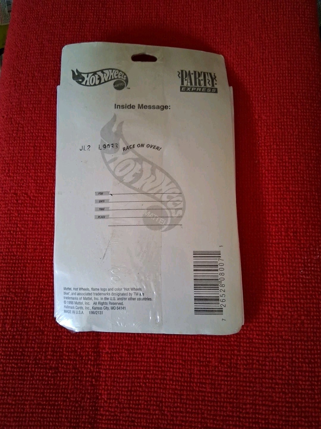 1998 Hot Wheels 8 Ct Party Invitations Kit New Old Stock. Sealed It’s a Party