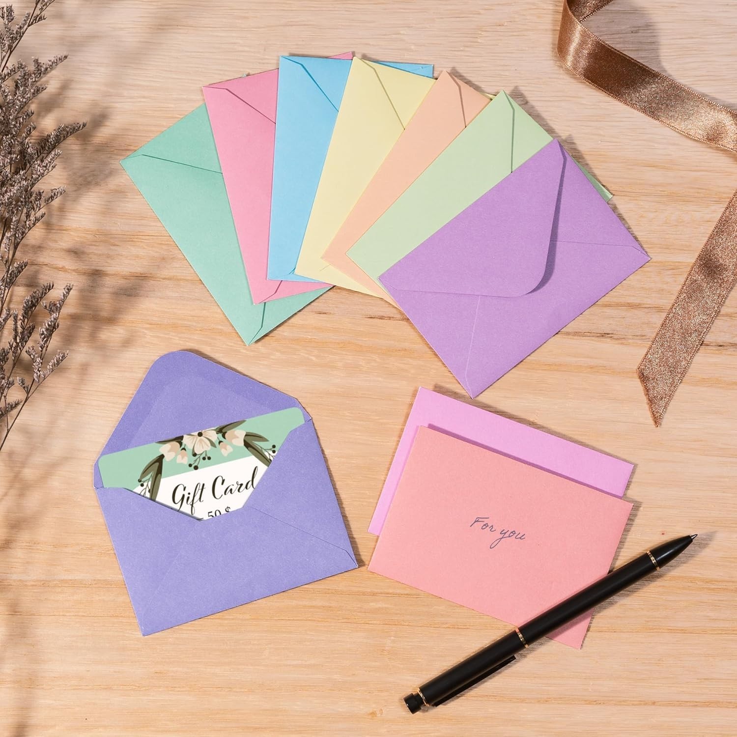 Versatile 4×2.7 Inch Mini Envelopes – 100 Count in Colorful Pastels for Gifting