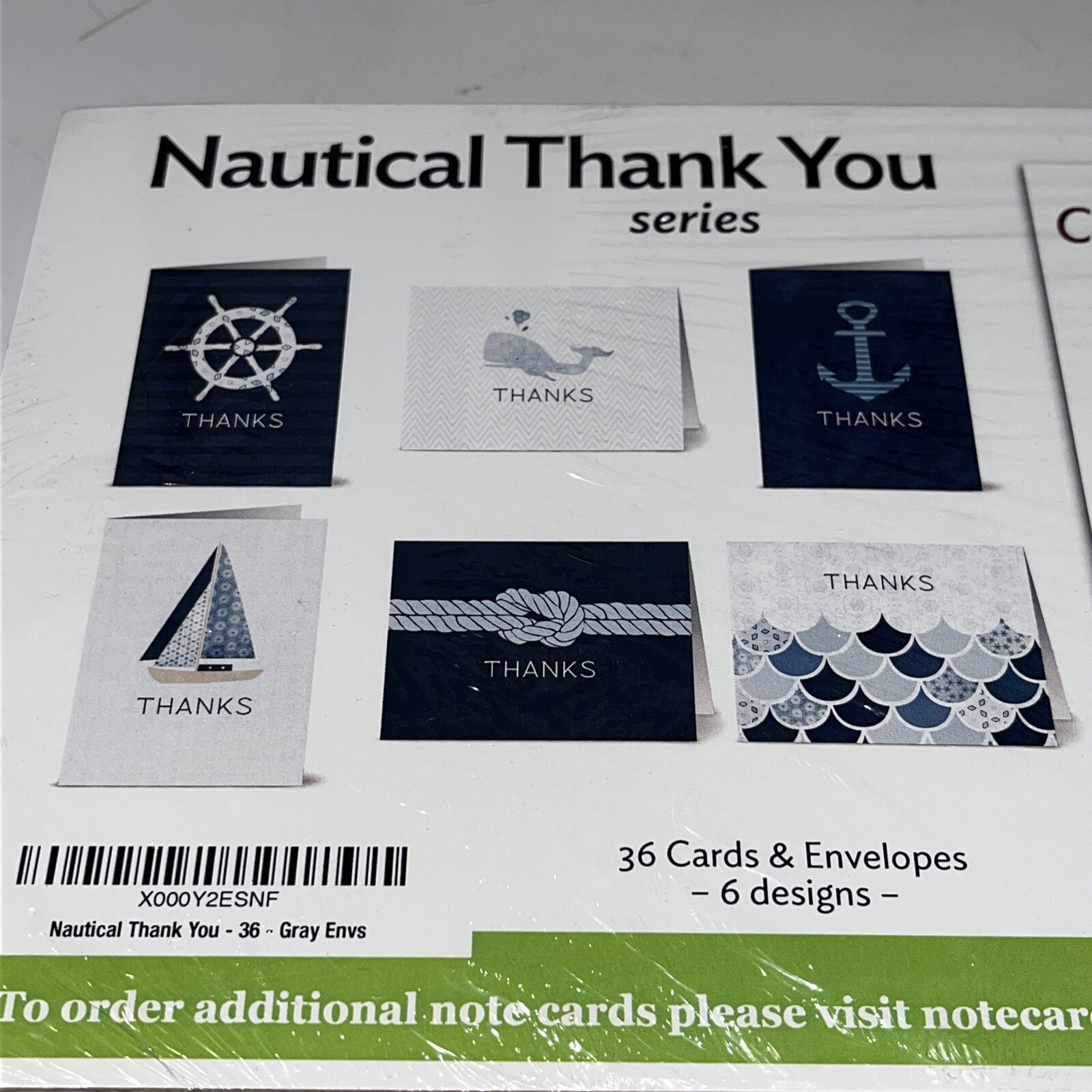 36 Thank You Note Cards With Envelopes – Nautical Gray Envs 6 Designs