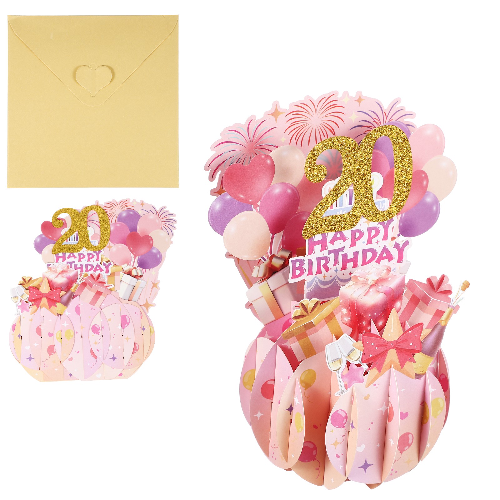 20th Birthday Card, 20 Years Old Funny Birthday Card, Style 2&Gold Pink