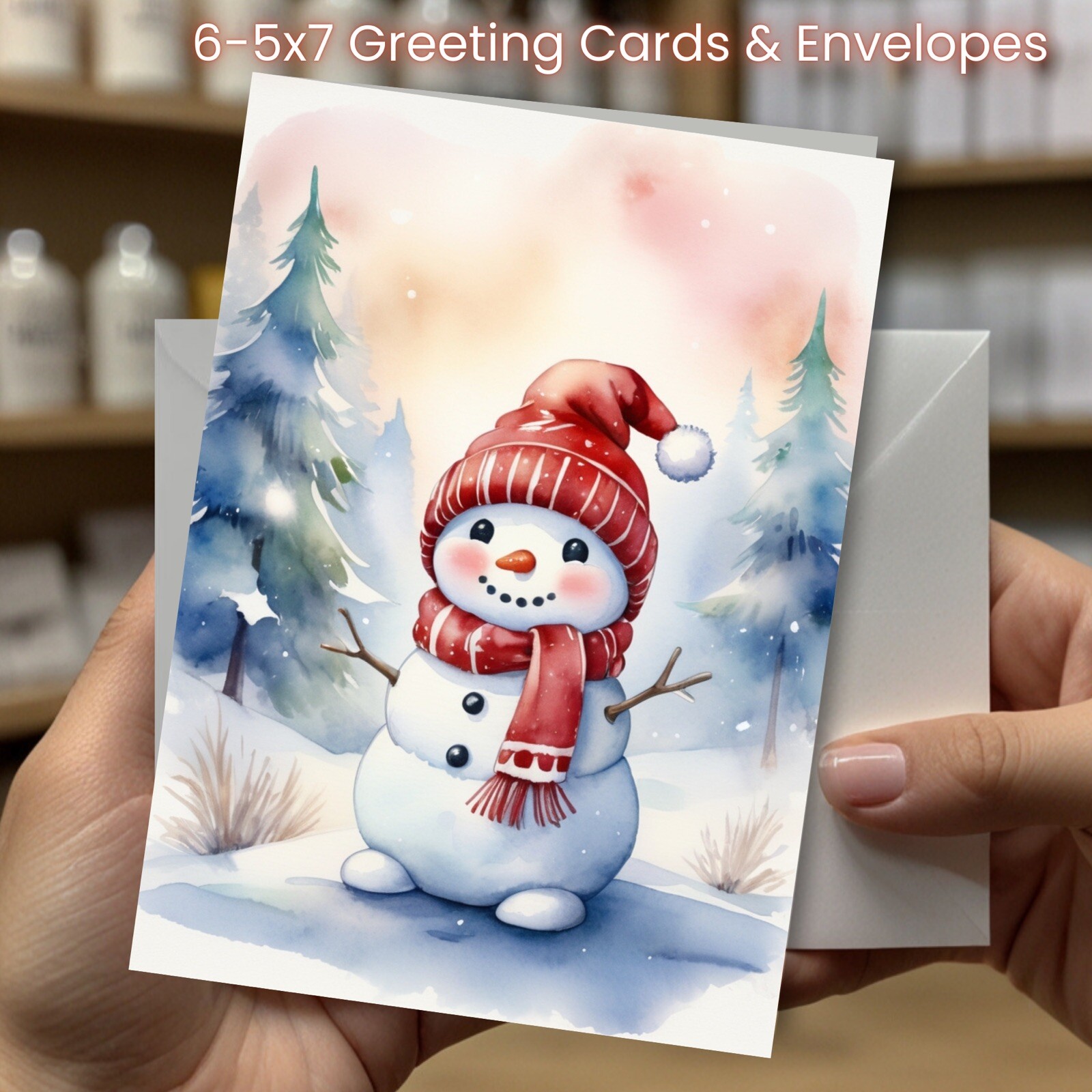 Christmas Greeting Cards w/ Envelope – Set of 6 -5×7 Cards & Envelopes #042
