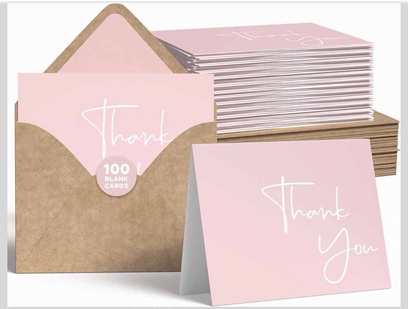 VNS Creations Thank You Cards With 100 Pack – 4 x 6 (Value Pack), Pink