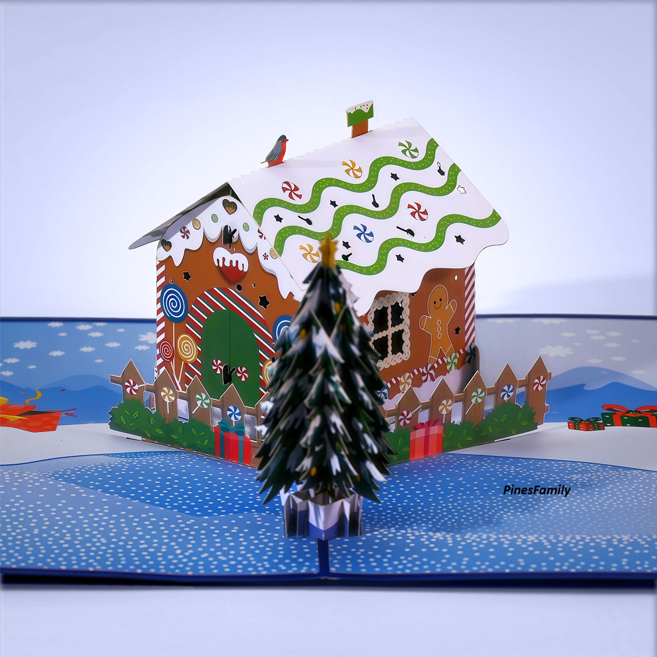 B23-3D Pop Up Christmas Greeting Card (Christmas Tree, gingerbread man and house