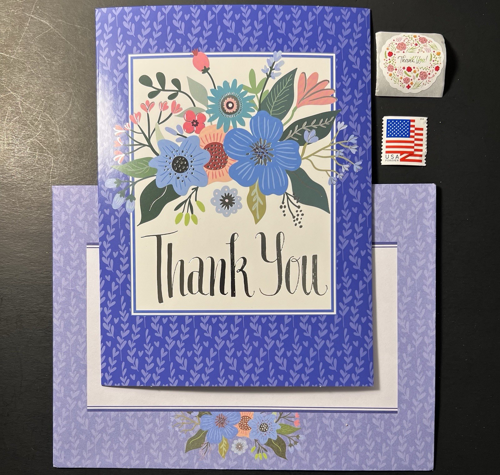 Jacaranda Floral THANK YOU Card w/Full Color Int/Env/Seal/Stamp BN Silver Foil
