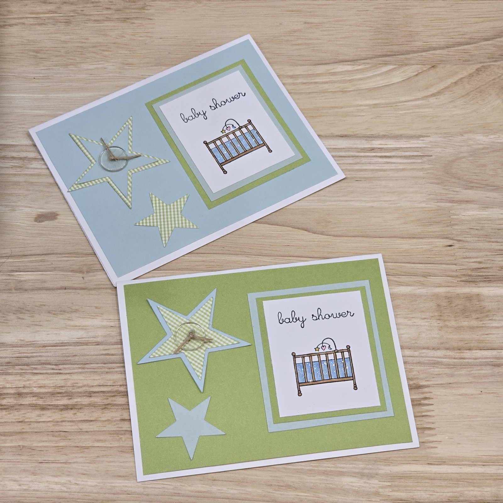 10 Baby Boy Shower Invitations Neutral Blue Green Handmade Cards Envelope Set