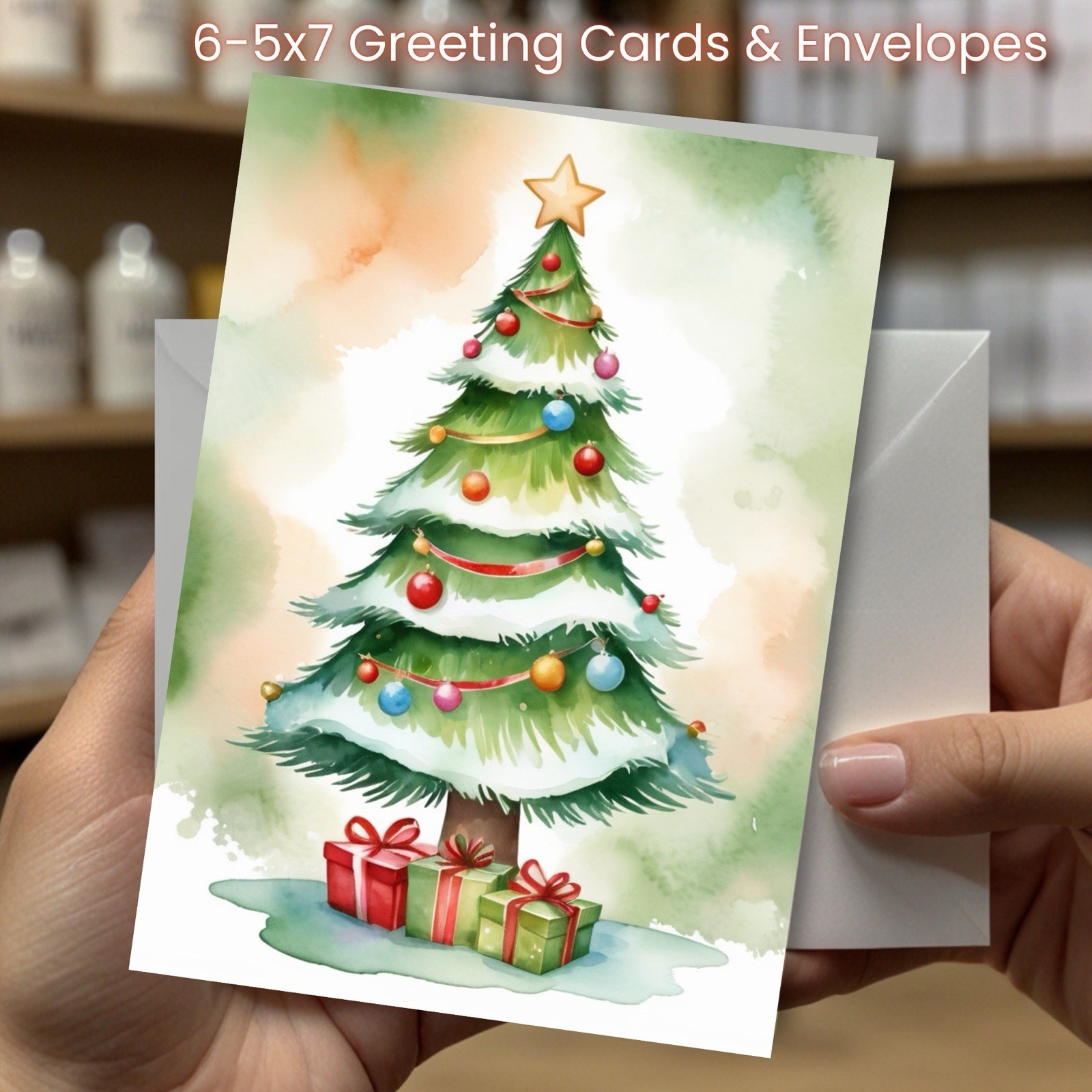 Christmas Greeting Cards w/ Envelope – Set of 6 -5×7 Cards & Envelopes L#009