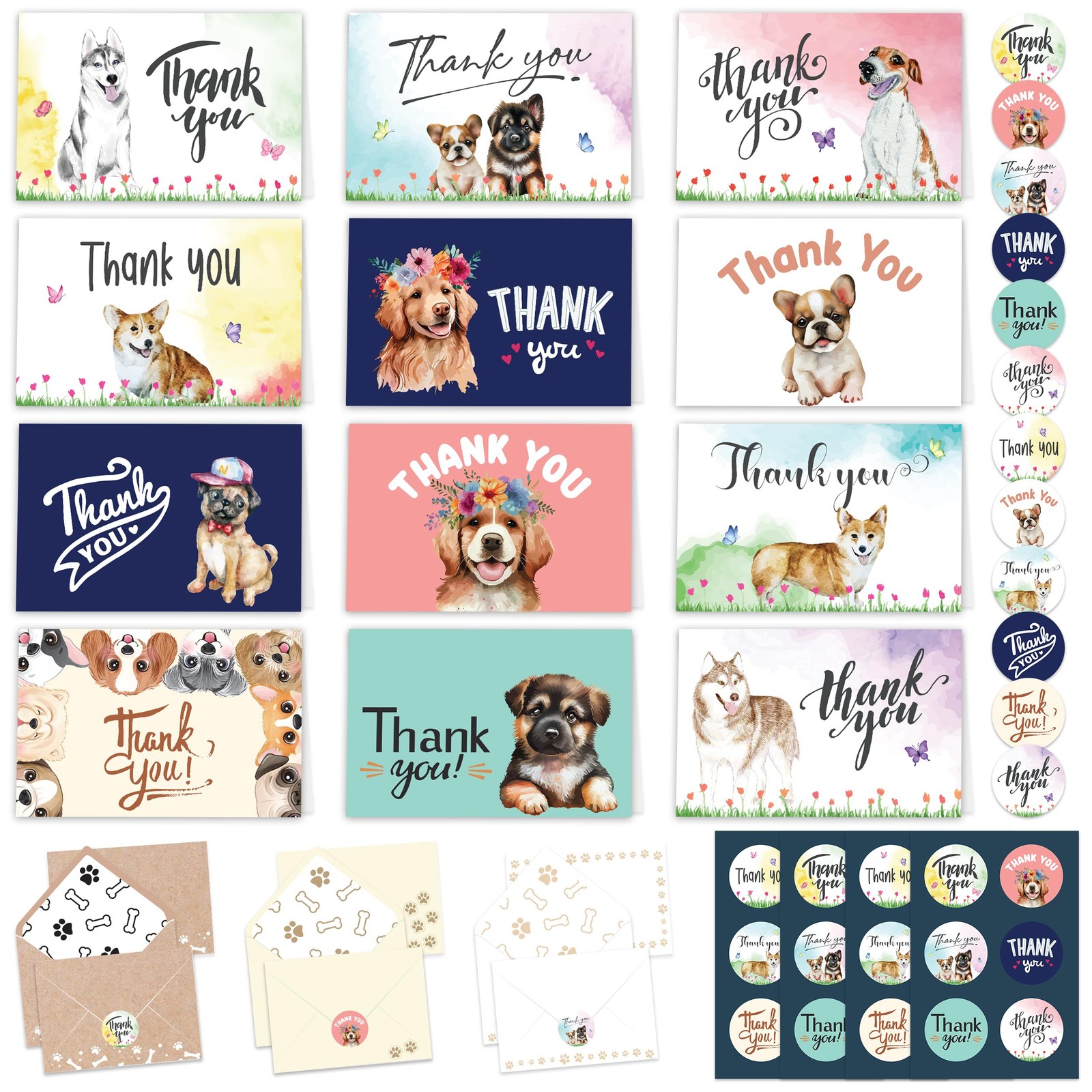 Decorably 24 Pack 6x4in Dog Thank You Cards with Envelopes & 6×4 inches,