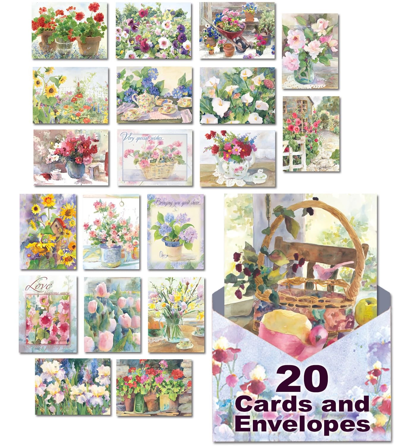 The Art of Judy Buswell – Made in USA – 20 All Occasion Cards Assortment Box wit