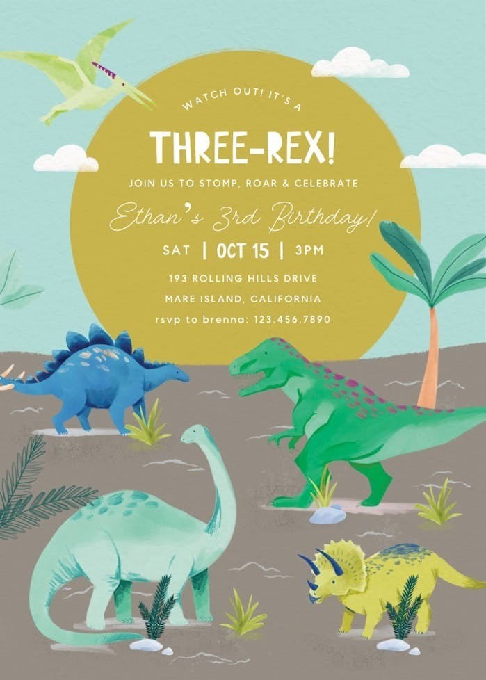 Digital Dinosaur Dino Birthday Party Invitation Personalized Texts 4