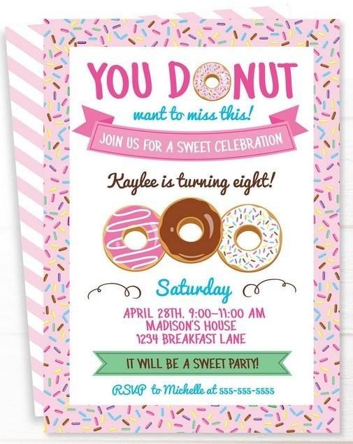 Digital Donut Sweet Birthday Party Invitation Personalized Texts 1