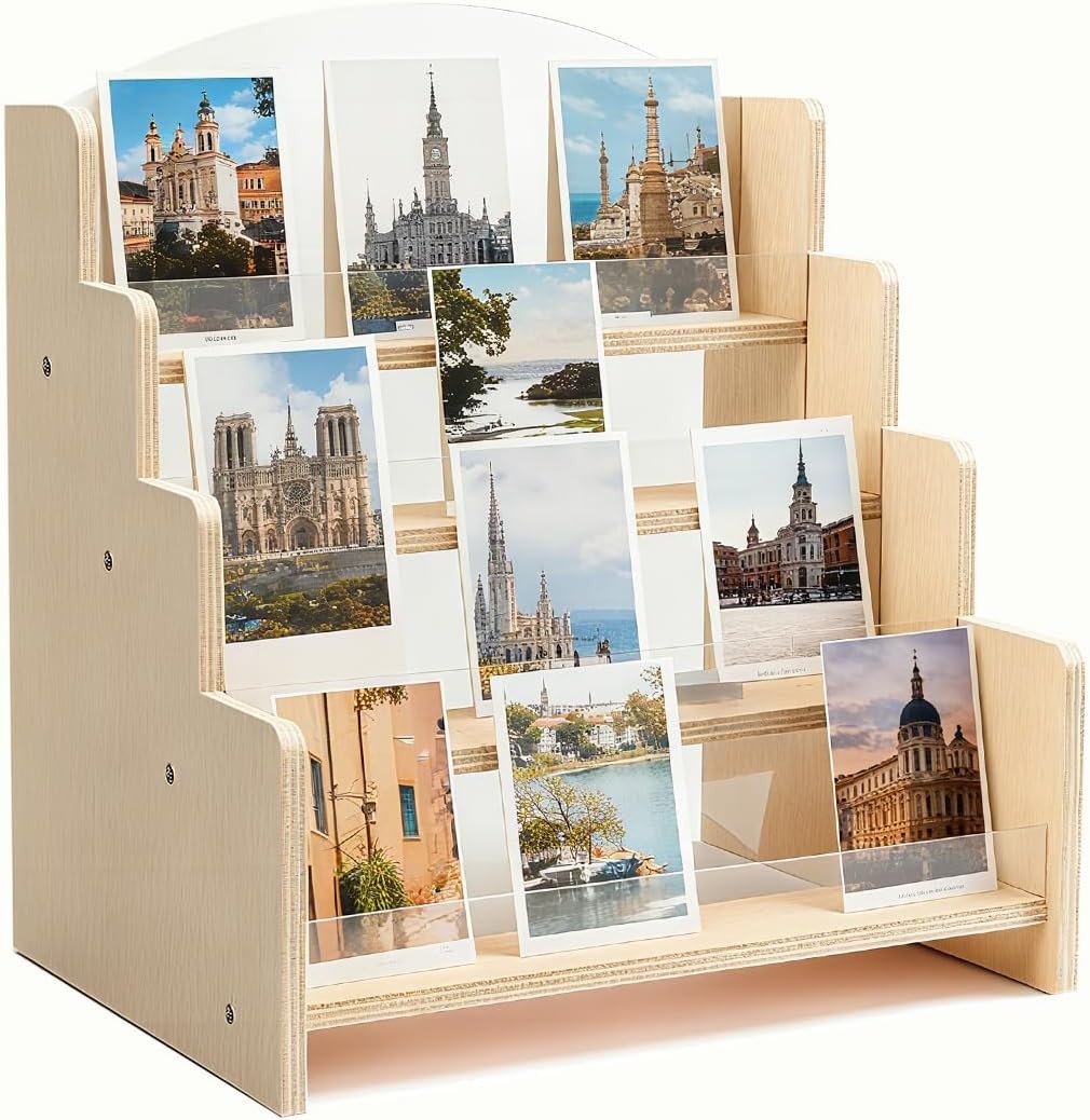 Greeting Card Display Stand 4-Tier Wooden Acrylic Greeting Card Holder Display