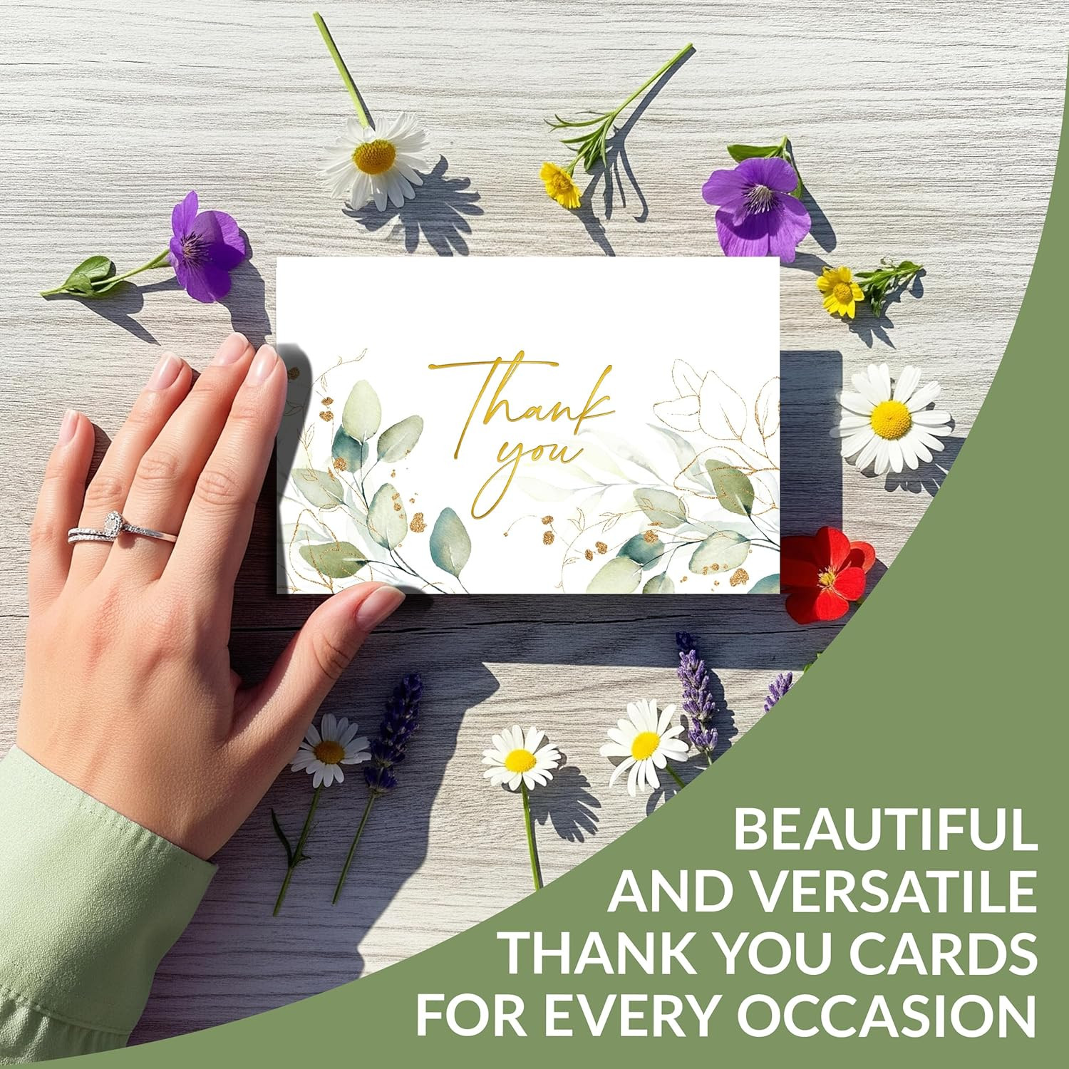 6X4In Sage Green Thank You Cards with Envelopes, 10 Elegant Designs for Parties
