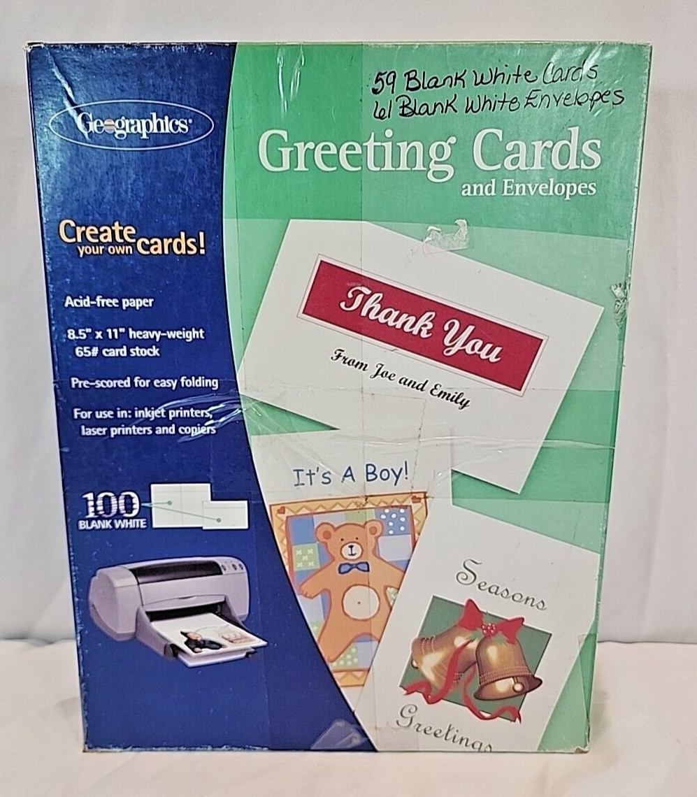 Geographics 8.5×11 65# Card Stock 59 Blank White Cards 61 Blank White Envelopes