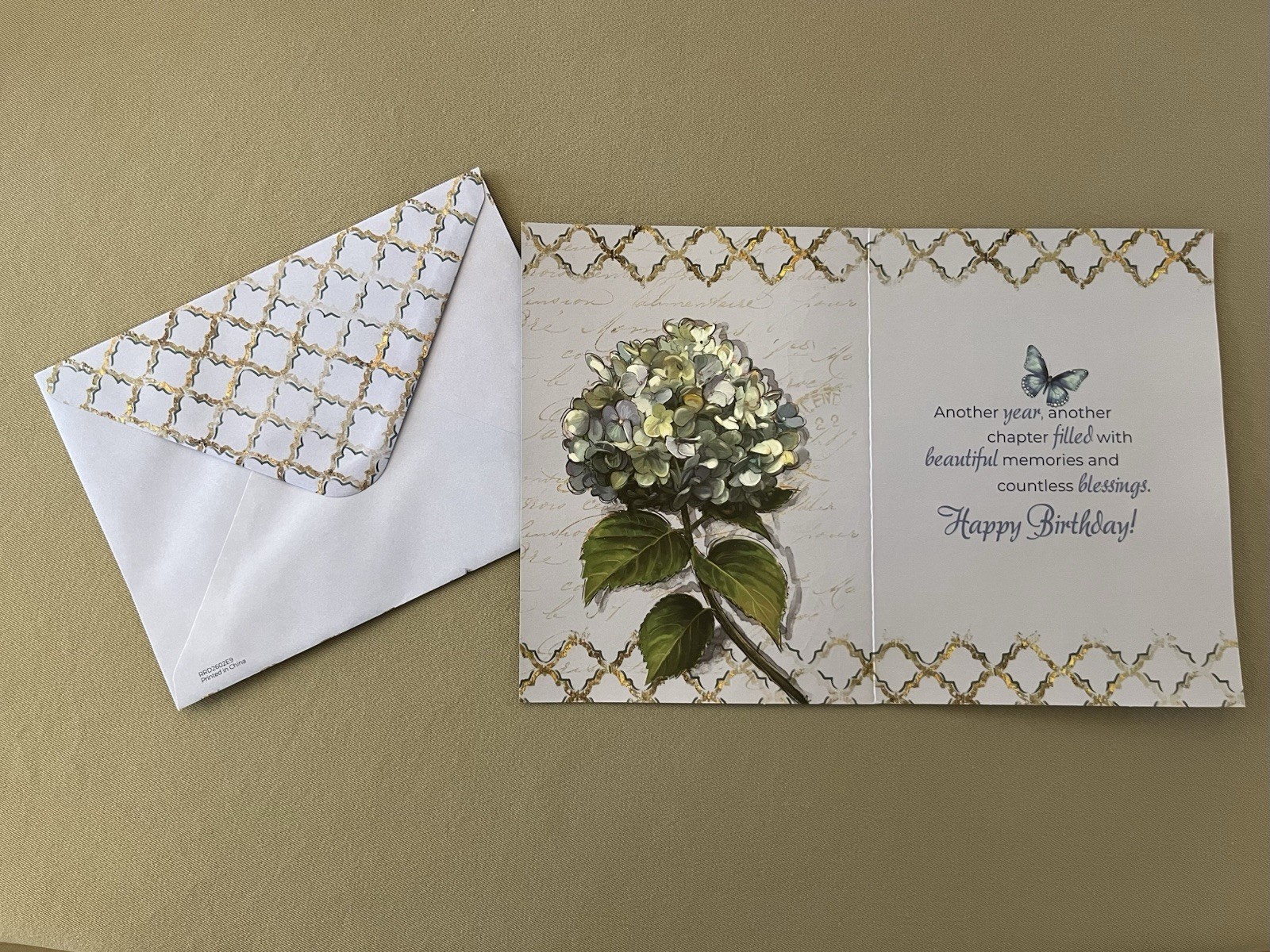 Beautiful Birthday “Hydrangea & Butterfly” Greeting Card & Matching Envelope-New