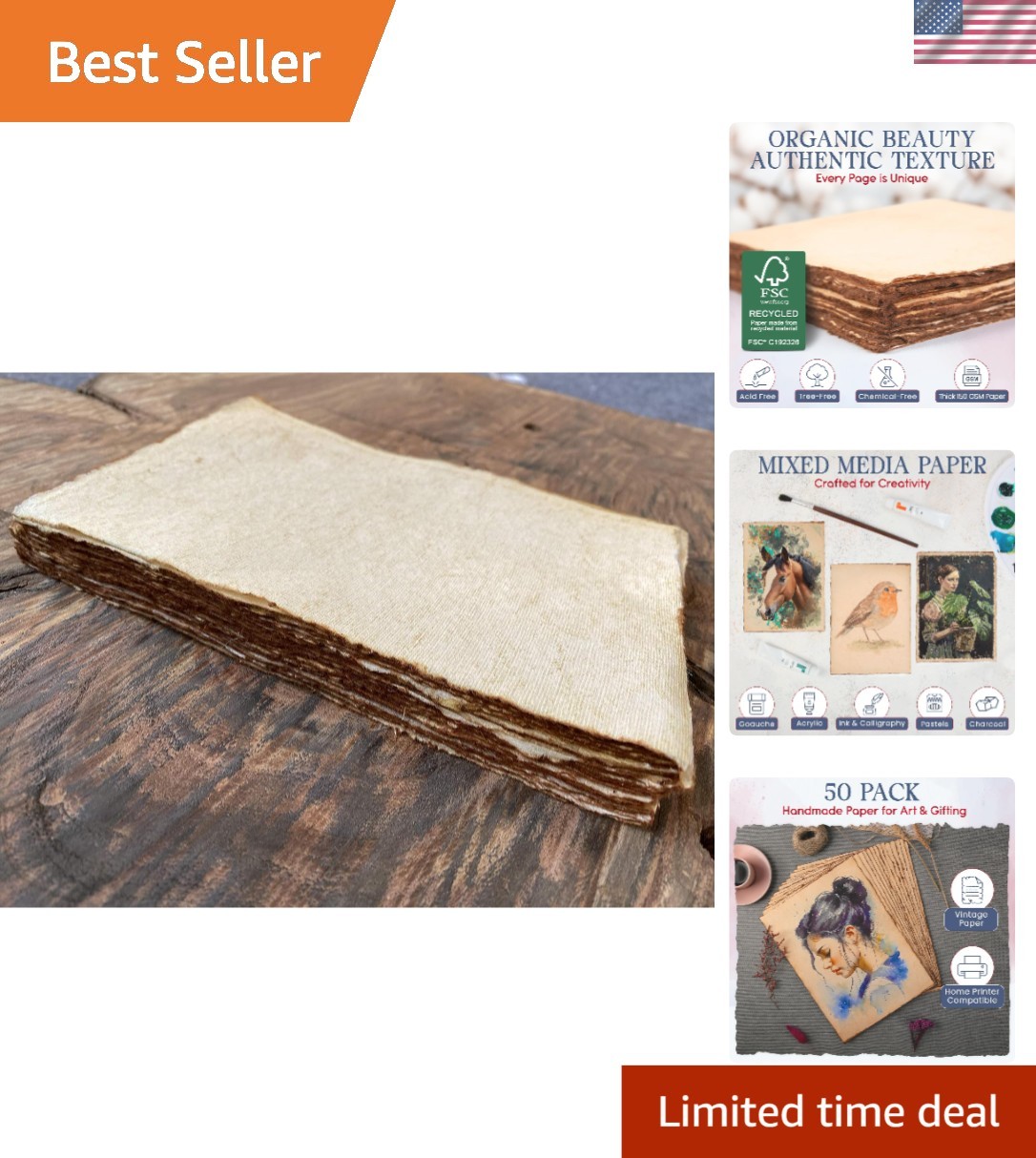 Thick Antique Deckled Edge Blank Paper – Perfect for Sketching & Journaling