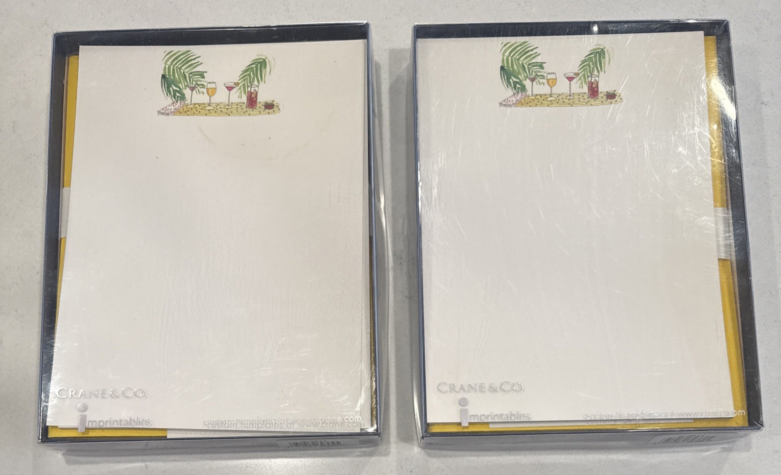 Crane & Co. Imprintables Cocktails Palms 19 Cards Yellow Envelopes Lot Of 2 Vtg