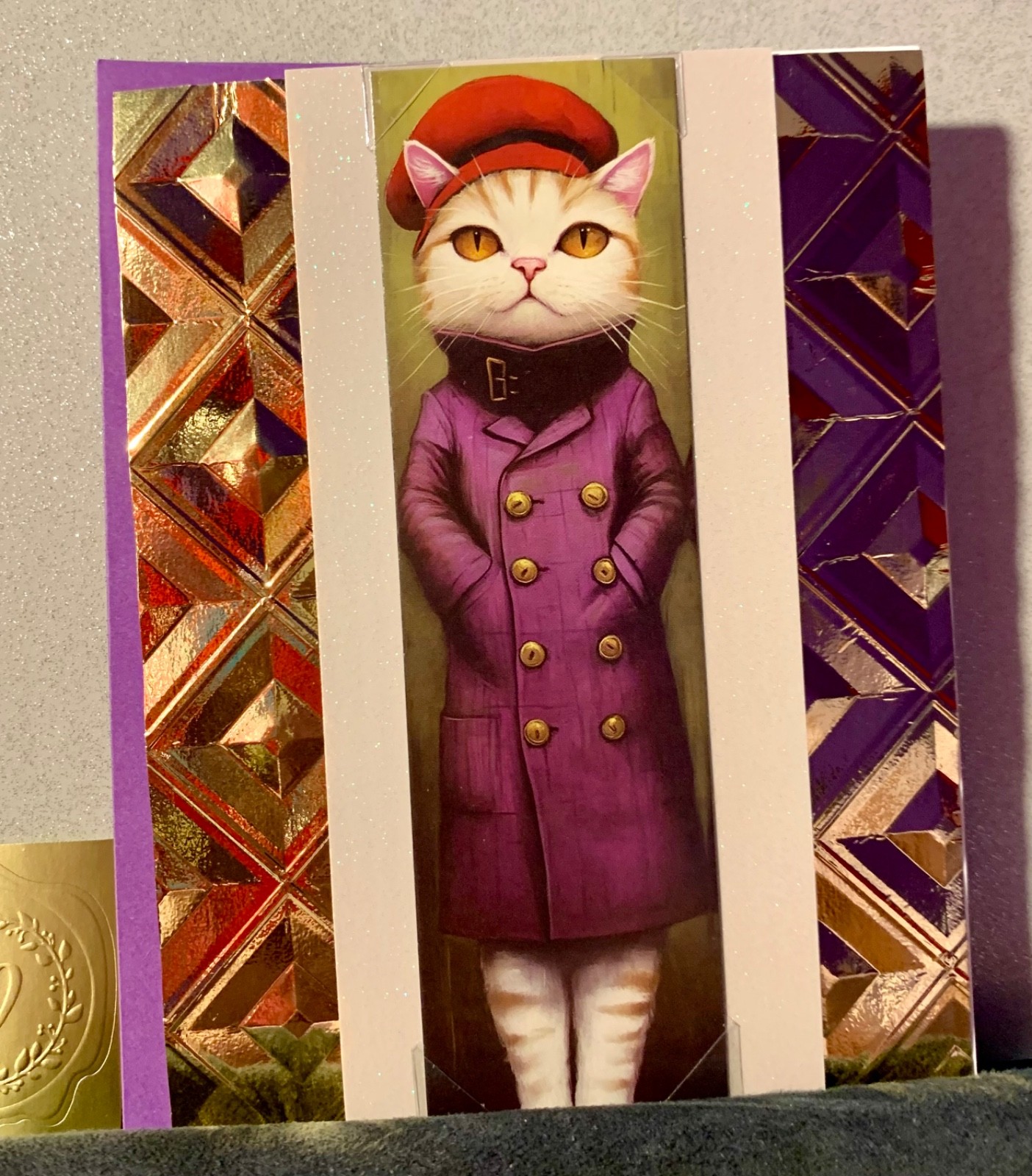 Happy Birthday Thank You Friendship Card! Handmade! Cat Bookmark! Purple Meow